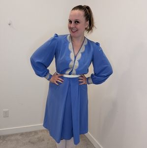 Vintage Lilac and Grey Suede 80's Long Sleeve Pleated Button Dress Union Made